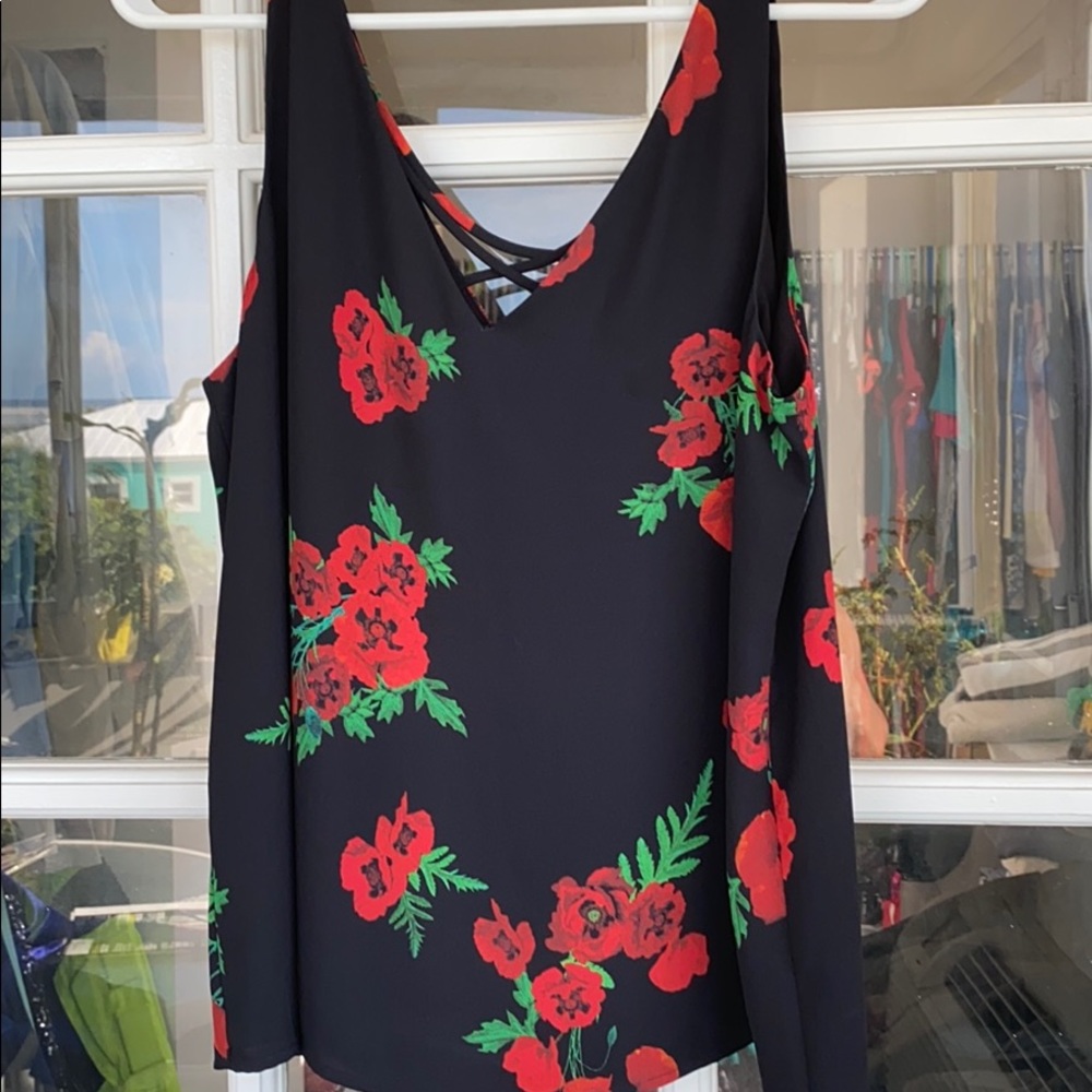 Sleeveless black floral top